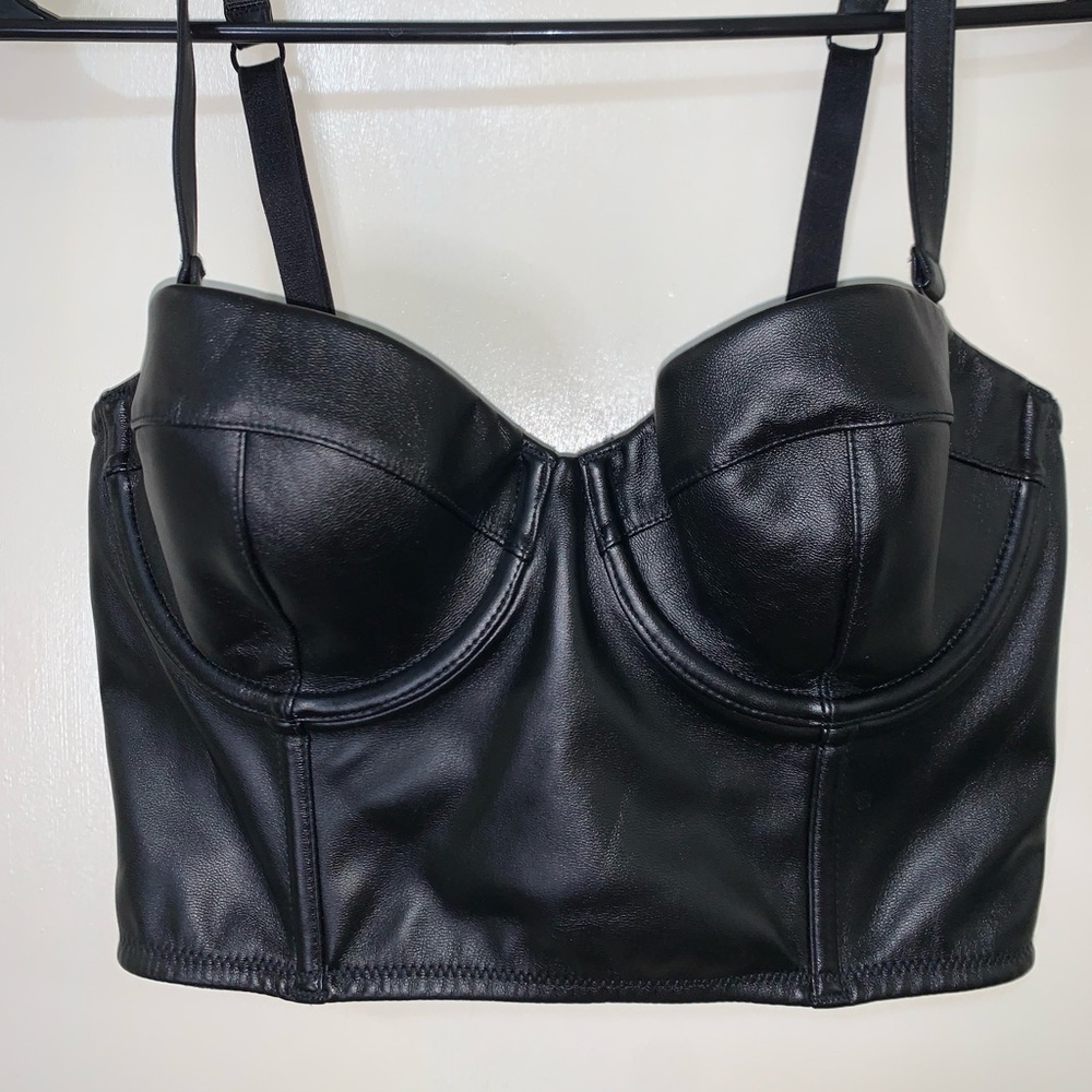 Faux leather bra